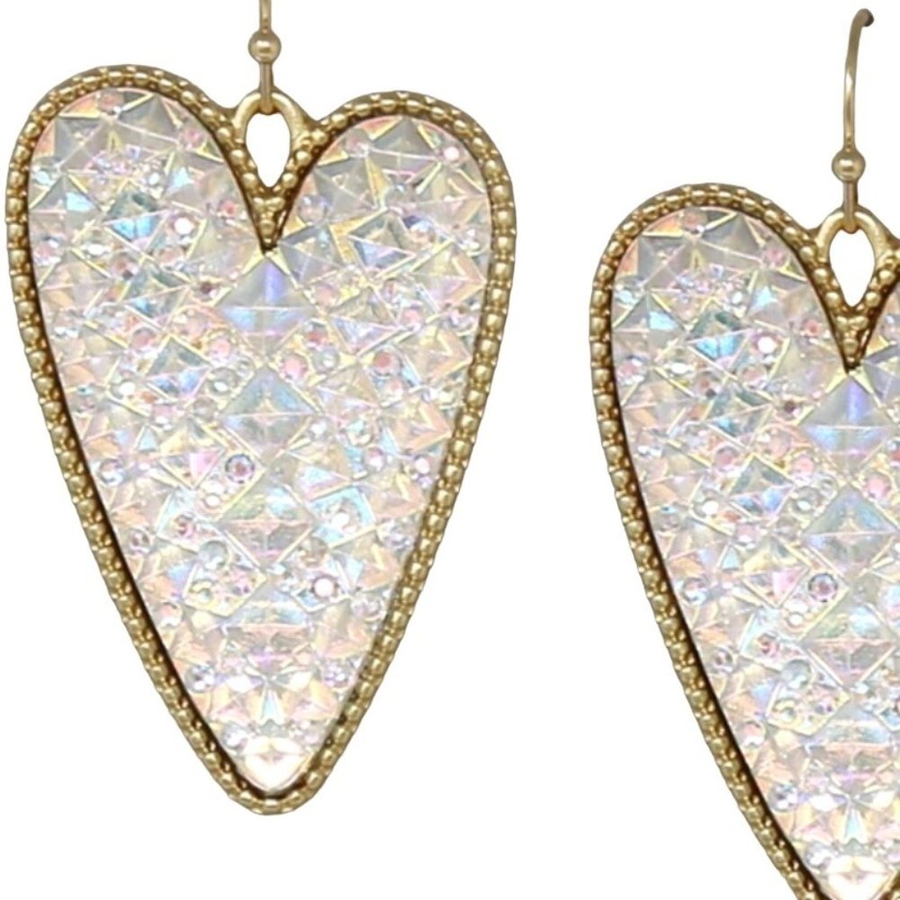 Its Sense Glass Heart Dangle Earrings Gold NWT